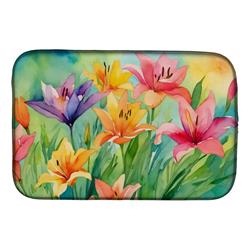 21 x 14 in. Unisex Lilies in Watercolor Dish Drying Mat