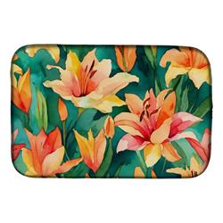 21 x 14 in. Unisex Lilies in Watercolor Dish Drying Mat