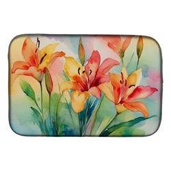 21 x 14 in. Unisex Lilies in Watercolor Dish Drying Mat