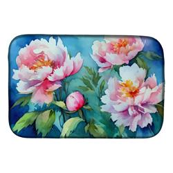 21 x 14 in. Unisex Peonies in Watercolor Dish Drying Mat
