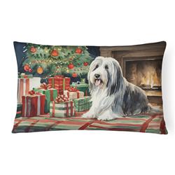 16 x 12 in. Unisex Bearded Collie Christmas Fabric Decorative Pillow