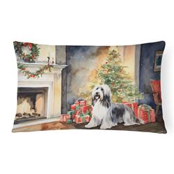 16 x 12 in. Unisex Bearded Collie Christmas Fabric Decorative Pillow