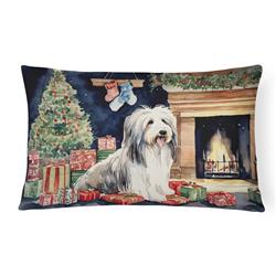 16 x 12 in. Unisex Bearded Collie Christmas Fabric Decorative Pillow