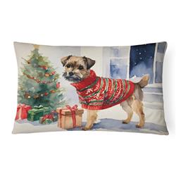 16 x 12 in. Unisex Border Terrier Christmas Fabric Decorative Pillow
