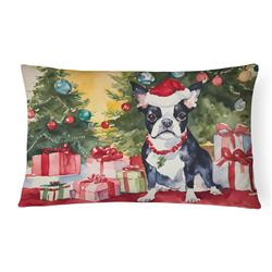 16 x 12 in. Unisex Boston Terrier Christmas Fabric Decorative Pillow