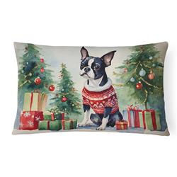16 x 12 in. Unisex Boston Terrier Christmas Fabric Decorative Pillow