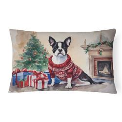 16 x 12 in. Unisex Boston Terrier Christmas Fabric Decorative Pillow