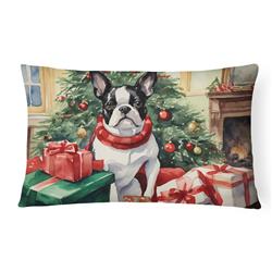 16 x 12 in. Unisex Boston Terrier Christmas Fabric Decorative Pillow