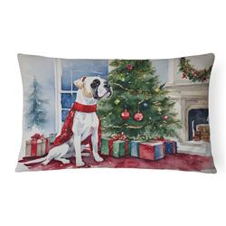 16 x 12 in. Unisex White Boxer Christmas Fabric Decorative Pillow
