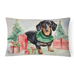 16 x 12 in. Unisex Black & Tan Dachshund Christmas Fabric Decorative Pillow