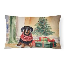 16 x 12 in. Unisex Black & Tan Dachshund Christmas Fabric Decorative Pillow