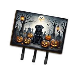 9 x 6 in. Unisex Black Pug Spooky Halloween Leash or Key Holder