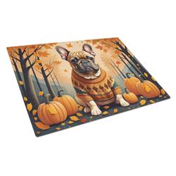 DAC1046LCB 15 x 12 in. Unisex Fawn French Bulldog Fall Glass Cutting Board - Large