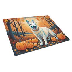 15 x 12 in. Unisex White German Shepherd Fall Glass Cutting Board - Large
