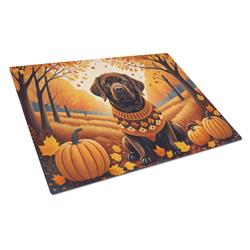 15 x 12 in. Unisex Chocolate Labrador Retriever Fall Glass Cutting Board - Large