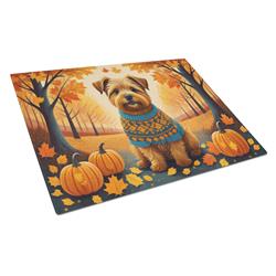 15 x 12 in. Unisex Norfolk Terrier Fall Glass Cutting Board - Large