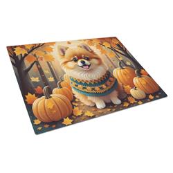 15 x 12 in. Unisex Pomeranian Fall Glass Cutting Board - Large