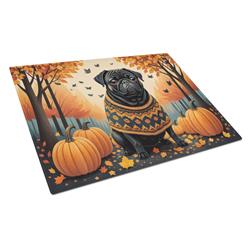15 x 12 in. Unisex Black Pug Fall Glass Cutting Board - Large