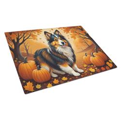 15 x 12 in. Unisex Sheltie Fall Glass Cutting Board - Large