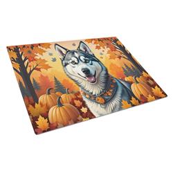 15 x 12 in. Unisex Siberian Husky Fall Glass Cutting Board - Large