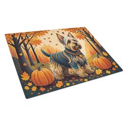 15 x 12 in. Unisex Silky Terrier Fall Glass Cutting Board - Large
