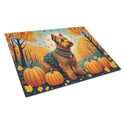 15 x 12 in. Unisex Welsh Terrier Fall Glass Cutting Board - Large