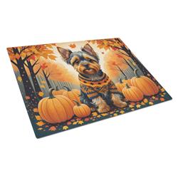 15 x 12 in. Unisex Yorkshire Terrier Fall Glass Cutting Board - Large