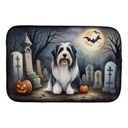 21 x 14 in. Unisex Bearded Collie Spooky Halloween Dish Drying Mat