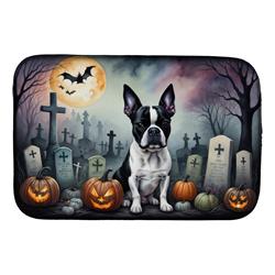21 x 14 in. Unisex Boston Terrier Spooky Halloween Dish Drying Mat