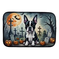 21 x 14 in. Unisex Boston Terrier Spooky Halloween Dish Drying Mat