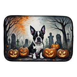 21 x 14 in. Unisex Boston Terrier Spooky Halloween Dish Drying Mat