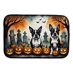 21 x 14 in. Unisex Boston Terrier Spooky Halloween Dish Drying Mat