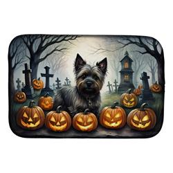 21 x 14 in. Unisex Cairn Terrier Spooky Halloween Dish Drying Mat