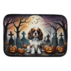 21 x 14 in. Unisex Cavalier Spaniel Spooky Halloween Dish Drying Mat