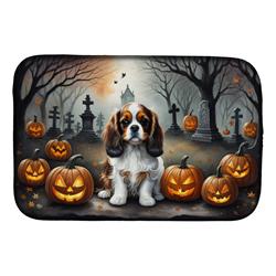 21 x 14 in. Unisex Cavalier Spaniel Spooky Halloween Dish Drying Mat