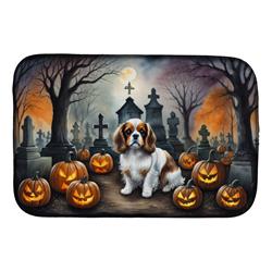 21 x 14 in. Unisex Cavalier Spaniel Spooky Halloween Dish Drying Mat
