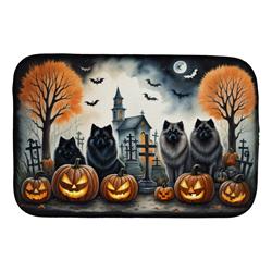 21 x 14 in. Unisex Keeshond Spooky Halloween Dish Drying Mat