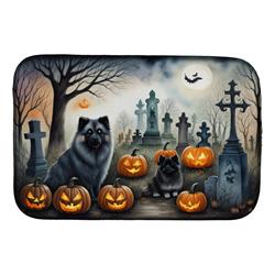 21 x 14 in. Unisex Keeshond Spooky Halloween Dish Drying Mat