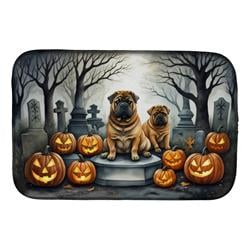21 x 14 in. Unisex Shar Pei Spooky Halloween Dish Drying Mat