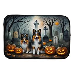 21 x 14 in. Unisex Sheltie Spooky Halloween Dish Drying Mat