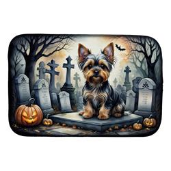 21 x 14 in. Unisex Yorkshire Terrier Spooky Halloween Dish Drying Mat
