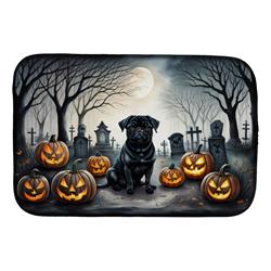 21 x 14 in. Unisex Black Pug Spooky Halloween Dish Drying Mat