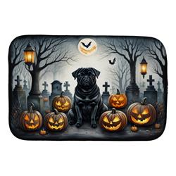 21 x 14 in. Unisex Black Pug Spooky Halloween Dish Drying Mat