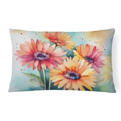 DAC1572PW1216 16 x 12 in. Unisex Gerbera Daisies in Watercolor Fabric Decorative Pillow