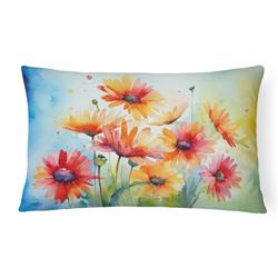 DAC1573PW1216 16 x 12 in. Unisex Gerbera Daisies in Watercolor Fabric Decorative Pillow