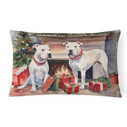 16 x 12 in. Unisex White Pit Bull Terrier Christmas Fabric Decorative Pillow
