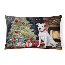 16 x 12 in. Unisex White Pit Bull Terrier Christmas Fabric Decorative Pillow