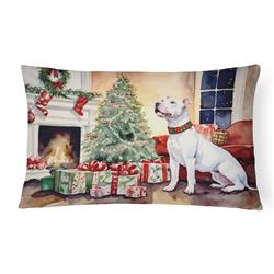16 x 12 in. Unisex White Pit Bull Terrier Christmas Fabric Decorative Pillow