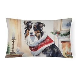 16 x 12 in. Unisex Australian Shepherd Christmas Fabric Decorative Pillow