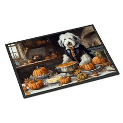 DAC1798MAT 18 x 27 in. Unisex Old English Sheepdog Fall Kitchen Pumpkins Doormat